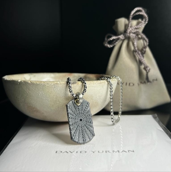David Yurman Diamond Dog Tag Pendant and chain - Picture 4 of 8